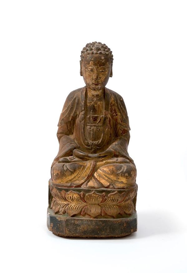 Figura di Buddha in legno lacc