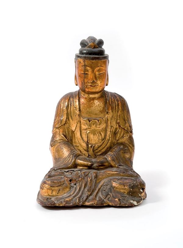 Figura di divinit&#224; in legno do