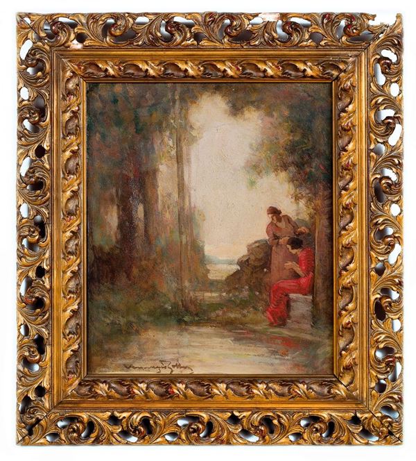 Venanzio Zolla : Conversazione nel bosco
Olio   - Asta Antiquariato - Incanto Casa d'Aste e Galleria