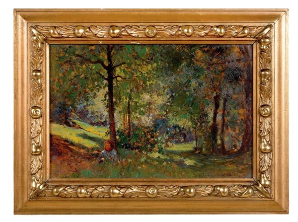 Alessandro Lupo : Tra le foglie
Olio su tavolet  - Asta Antiquariato - Incanto Casa d'Aste e Galleria