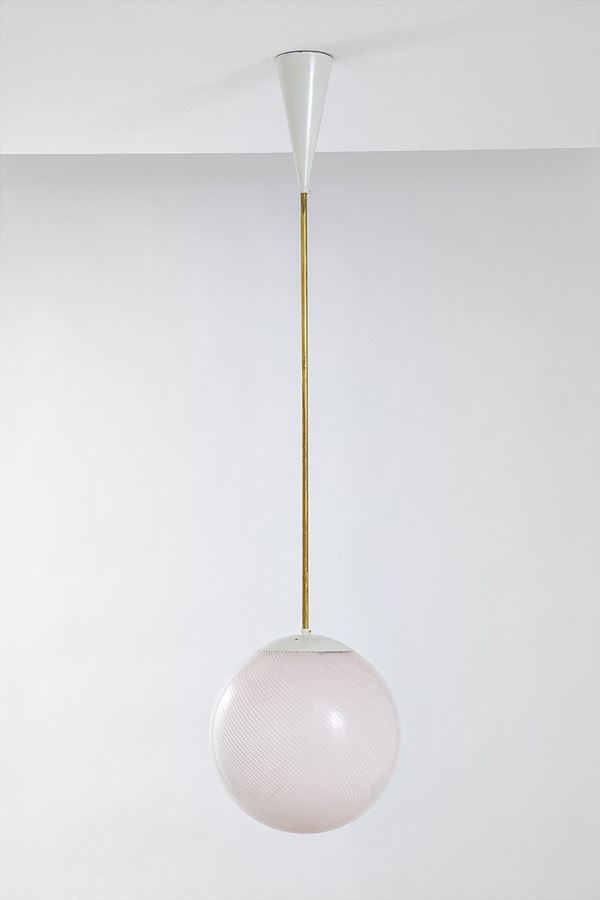 Carlo Scarpa - Lampadario 
Ottone cromato, v