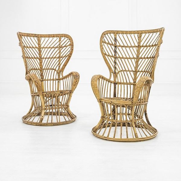 Lio Carminati : Due poltrone 
Canna d&#39;India,   - Asta Design - Incanto Casa d'Aste e Galleria
