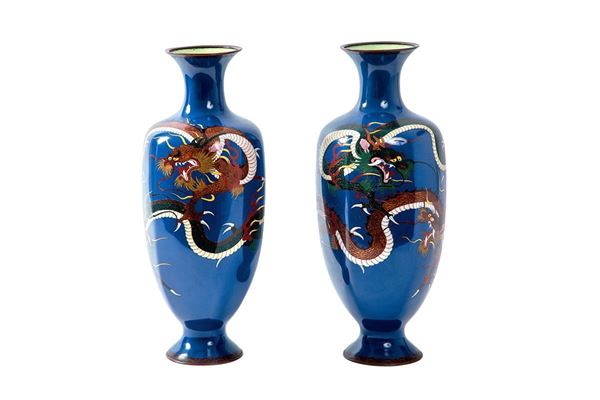 Coppia di vasi in cloisonn&#233; li  - Auction Antiquariato - Incanto Casa d'Aste e Galleria