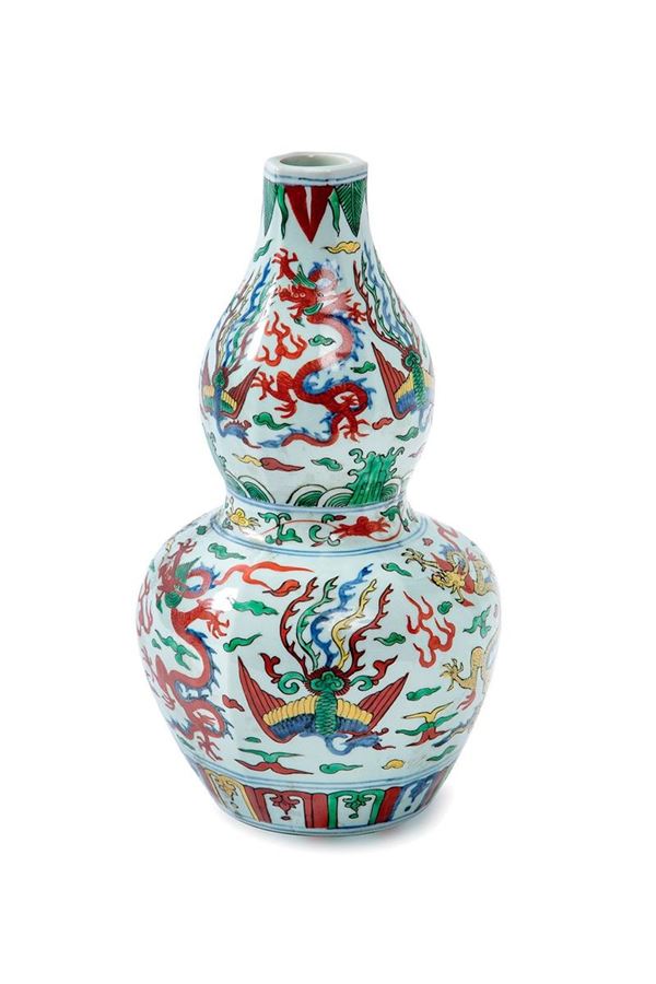 Vaso a doppia zucca in porcell  - Asta Antiquariato - Incanto Casa d'Aste e Galleria