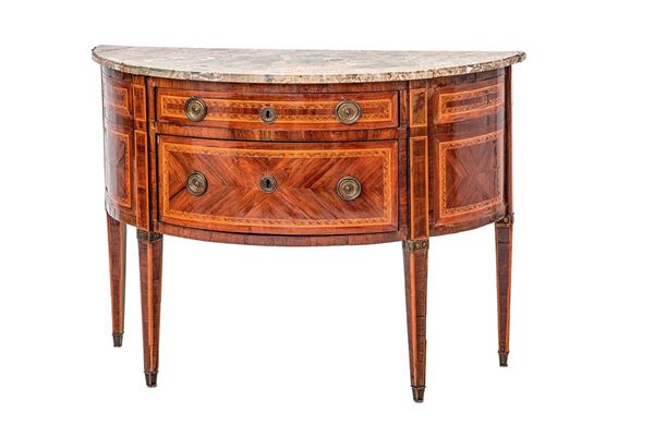Com&#242; a mezzaluna impiallacciat  - Auction Antiquariato - Incanto Casa d'Aste e Galleria