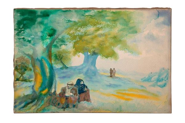 Aligi Sassu : Nell&#39;ortobene
Tempera su cart  - Auction Antiquariato - Incanto Casa d'Aste e Galleria