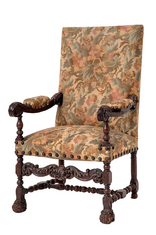 Poltrona in noce scolpito, gam  - Auction Antiquariato - Incanto Casa d'Aste e Galleria