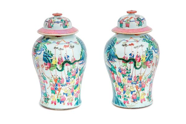 Coppia di potiches in porcella  - Asta Antiquariato - Incanto Casa d'Aste e Galleria