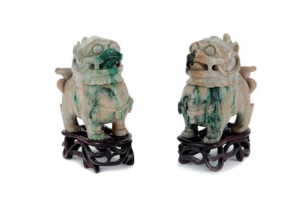Coppia di Cani di Fo in giada,  - Asta Antiquariato - Incanto Casa d'Aste e Galleria