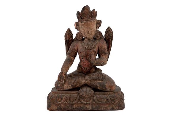 Buddha in legno con tracce di   - Auction Antiquariato - Incanto Casa d'Aste e Galleria