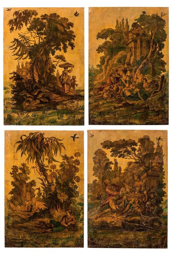 Quattro pannelli dipinti a fon  - Asta Antiquariato - Incanto Casa d'Aste e Galleria