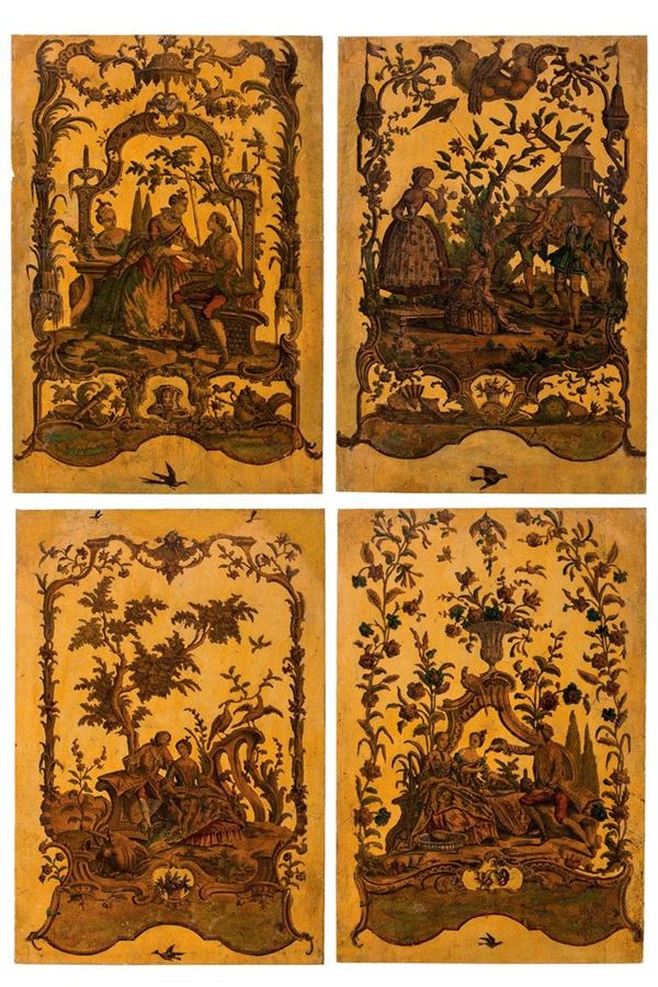 Quattro pannelli dipinti a fon  - Auction Antiquariato - Incanto Casa d'Aste e Galleria