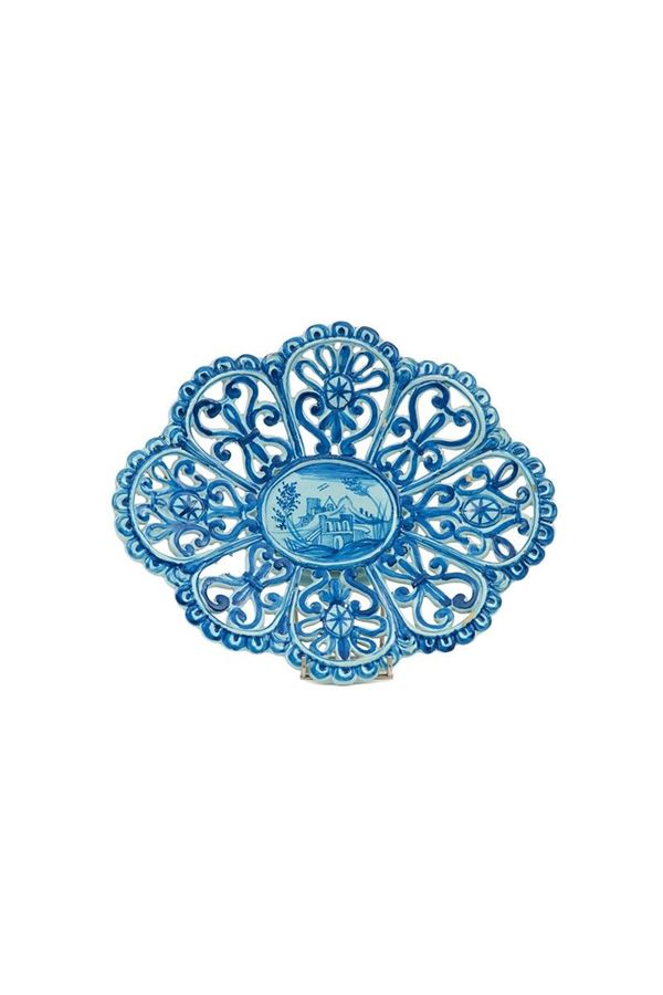 Alzata in maiolica decorata in