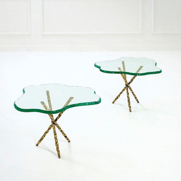 Due tavolini 
Ottone, cristal