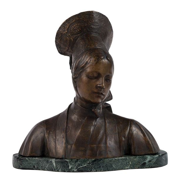 Pietro Canonica : Ragazza in costume di Gressone  - Asta Antiquariato - Incanto Casa d'Aste e Galleria