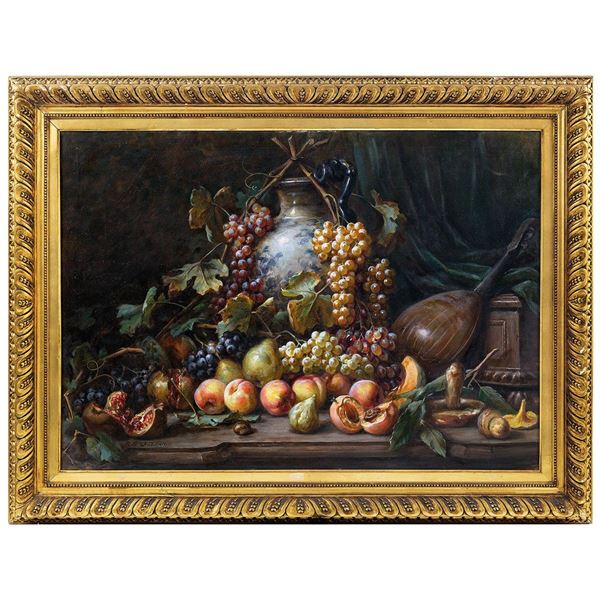 Giuseppe Falchetti : Natura morta con frutta e funghi  - Auction Antiques - Incanto Casa d'Aste e Galleria