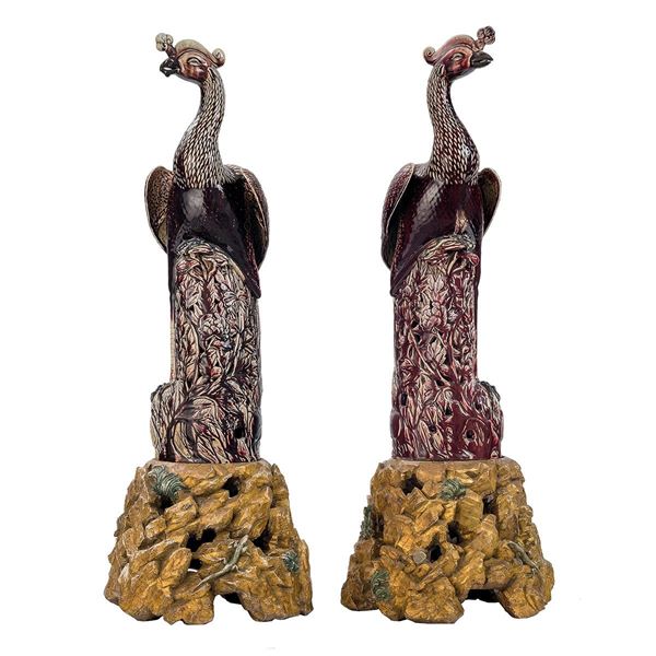 Due pavoni in gr&#232;s invetriato   - Asta Antiquariato - Incanto Casa d'Aste e Galleria
