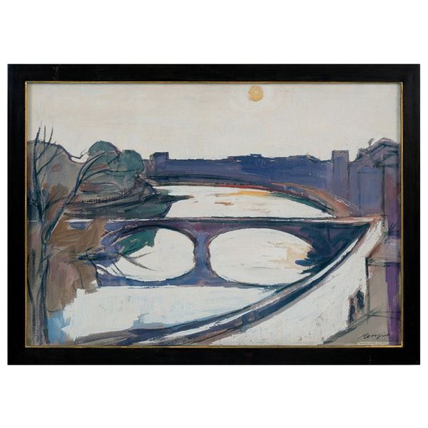 Francesco Menzio : Ponte sul Po
Tecnica mista su  - Asta Antiquariato - Incanto Casa d'Aste e Galleria