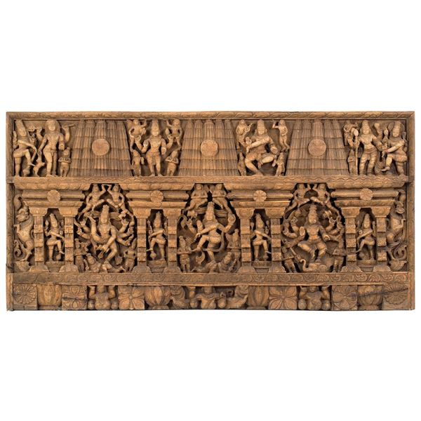 Grande pannello in legno con divinit&#224; indiane