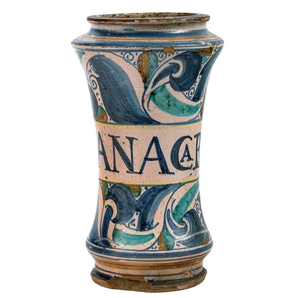 Albarello in maiolica a foglia  - Auction Antiquariato - Incanto Casa d'Aste e Galleria