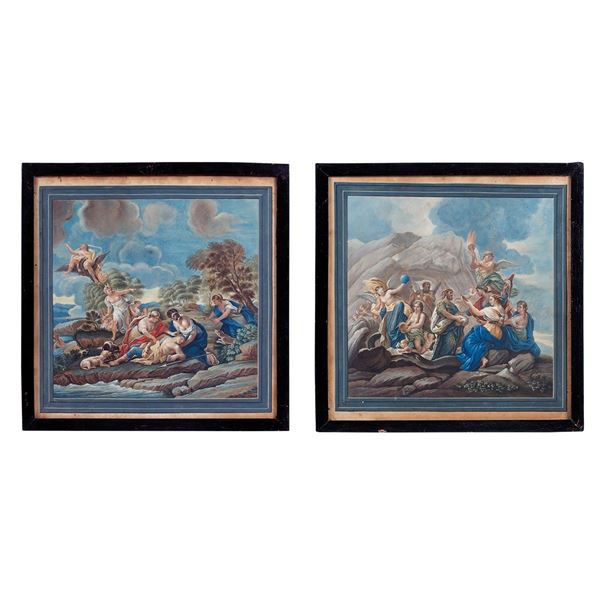 Coppia di incisioni colorate r  - Asta Antiquariato - Incanto Casa d'Aste e Galleria