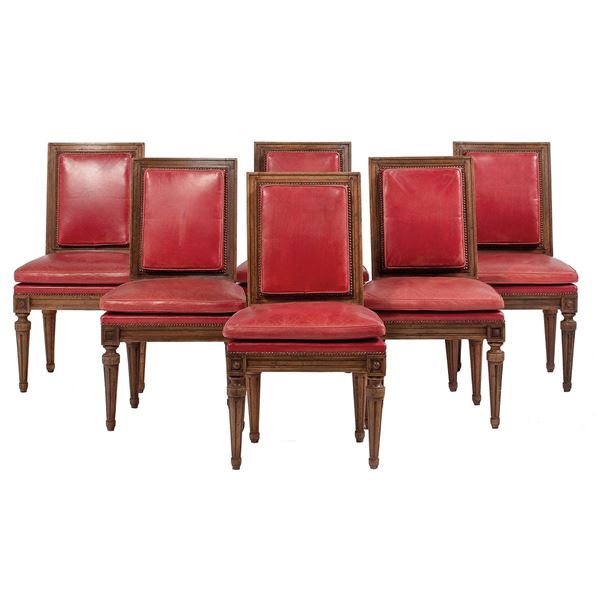 Sei sedie in noce, gambe scana  - Auction Antiquariato - Incanto Casa d'Aste e Galleria