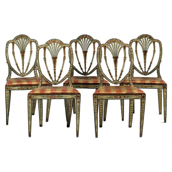 Cinque sedie in legno laccato   - Asta Antiquariato - Incanto Casa d'Aste e Galleria