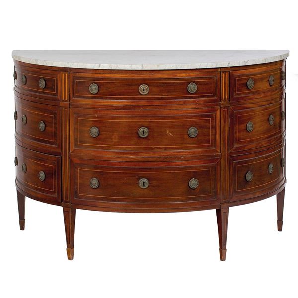 Com&#242; a mezzaluna impiallacciat  - Auction Antiquariato - Incanto Casa d'Aste e Galleria
