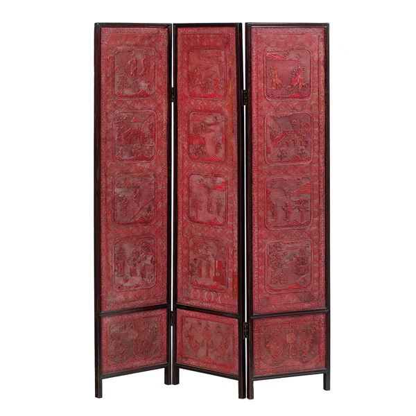 Importante paravento a tre ant  - Asta Antiquariato - Incanto Casa d'Aste e Galleria