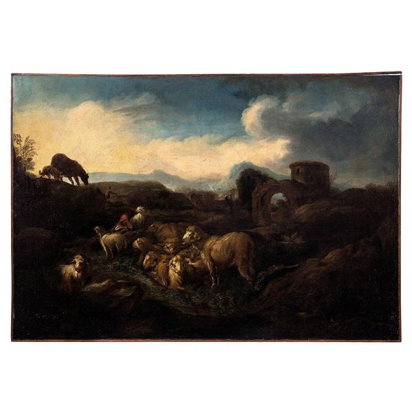 Philip Peter Roos detto Rosa da Tivoli - Paesaggio con armenti, pastore