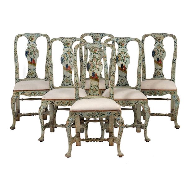 Sei sedie in legno laccato ver  - Asta Antiquariato - Incanto Casa d'Aste e Galleria