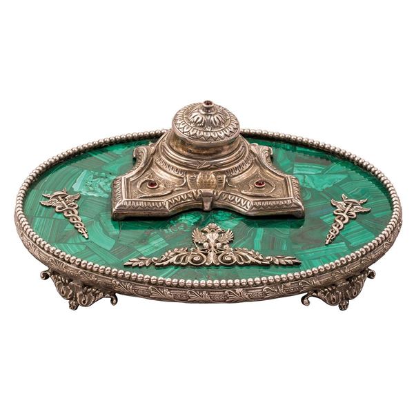 Calamaio ovale in malachite e   - Auction Antiquariato - Incanto Casa d'Aste e Galleria