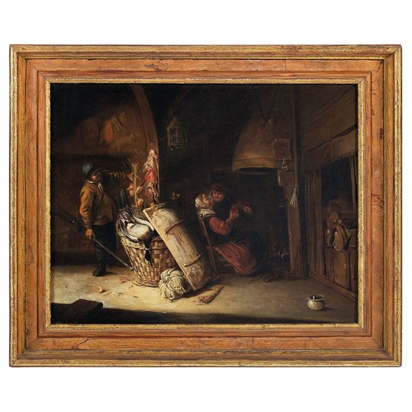 Fran&#231;ois o Frans Ryckhals : Interno rustico con cacciatore  - Auction Antiquariato - Incanto Casa d'Aste e Galleria