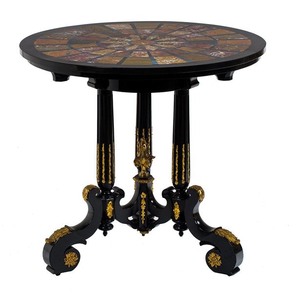 Tavolino rotondo in legno eban  - Asta Antiquariato - Incanto Casa d'Aste e Galleria