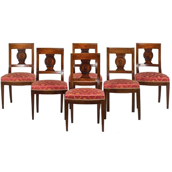 Sei sedie in noce, gambe a sci  - Auction Antiquariato - Incanto Casa d'Aste e Galleria