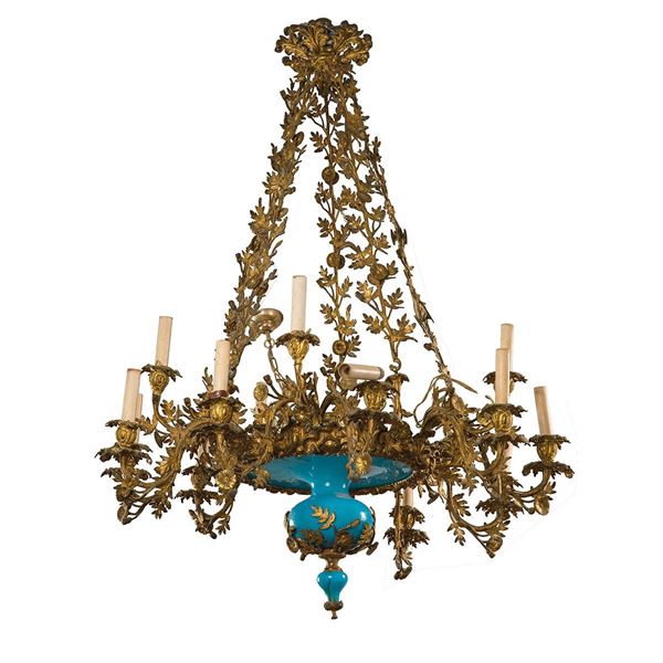 Lampadario in bronzo a quindic  - Asta Antiquariato - Incanto Casa d'Aste e Galleria