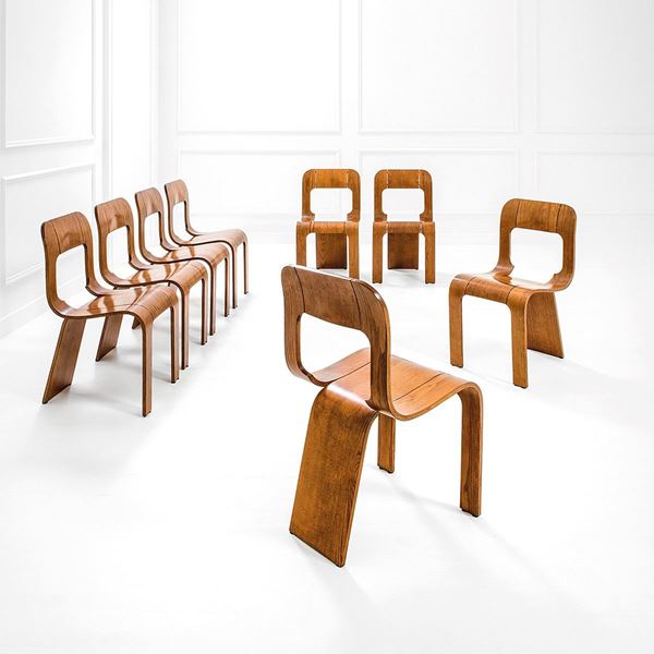 Gigi Sabadin : Otto sedie impilabili modello   - Asta Design - Incanto Casa d'Aste e Galleria
