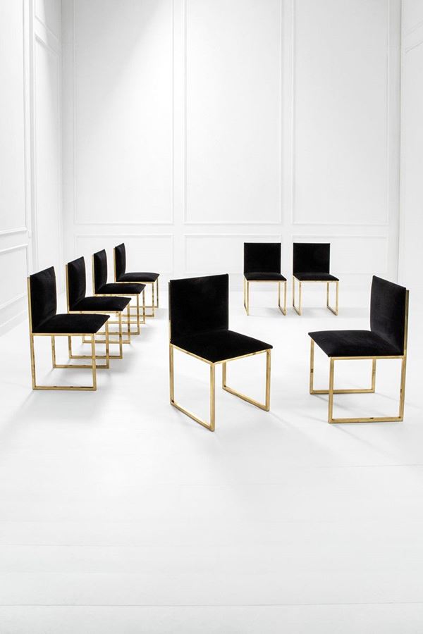 Romeo Rega : Otto sedie 
Ottone zapponato,  - Asta Spring Design - Incanto Casa d'Aste e Galleria