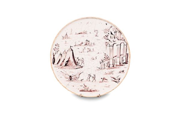 Alzata in maiolica raffigurant