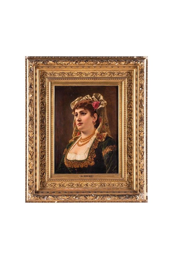 Anton Ebert : Ritratto di signora con perle
  - Auction Antiquariato - Incanto Casa d'Aste e Galleria