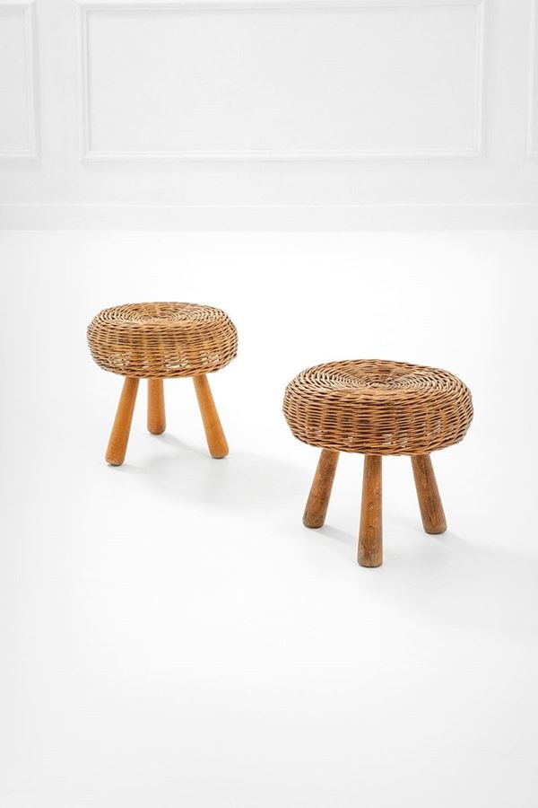Tony Paul : Due sgabelli 
Legno, midollin  - Auction Spring Design - Incanto Casa d'Aste e Galleria