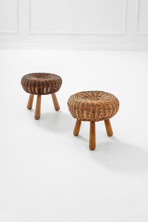 Tony Paul : Due sgabelli 
Legno, midollin  - Auction Spring Design - Incanto Casa d'Aste e Galleria