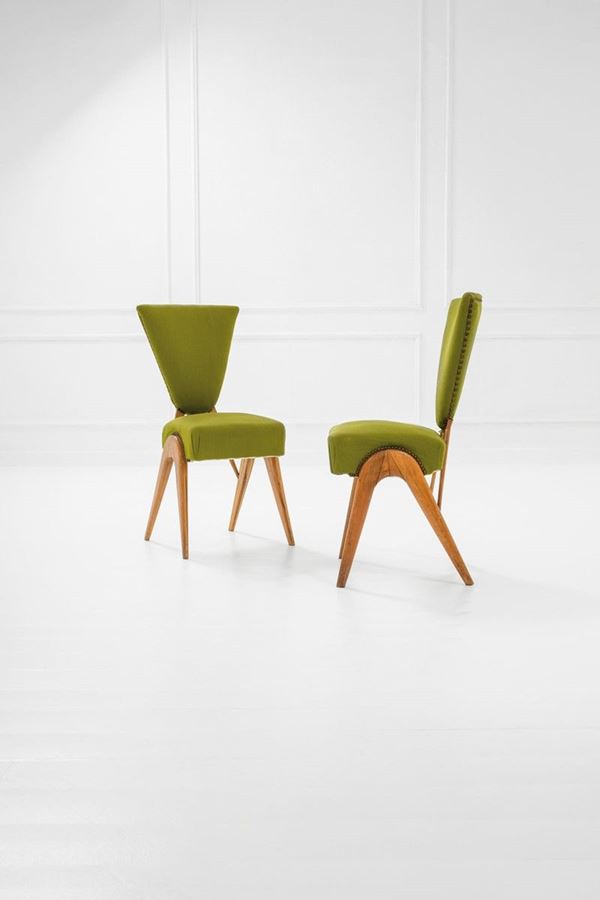 Scuola di Torino : Due sedie
Legno, tessuto. 
T  - Asta Spring Design - Incanto Casa d'Aste e Galleria