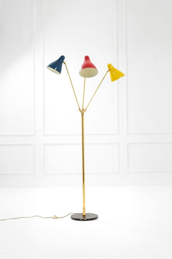 Stilnovo : Lampada da terra a tre lumi or  - Asta Spring Design - Incanto Casa d'Aste e Galleria