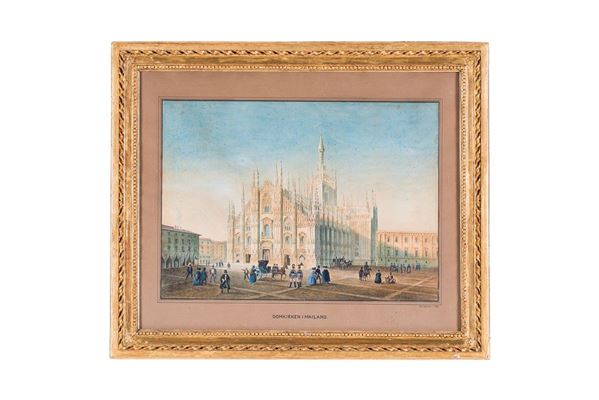 W.J. Walther - Veduta di piazza duomo a Milan