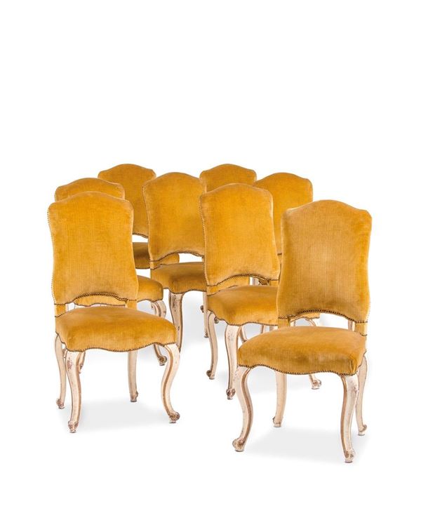 Otto sedie in noce con gambe m  - Asta Antiquariato - Incanto Casa d'Aste e Galleria