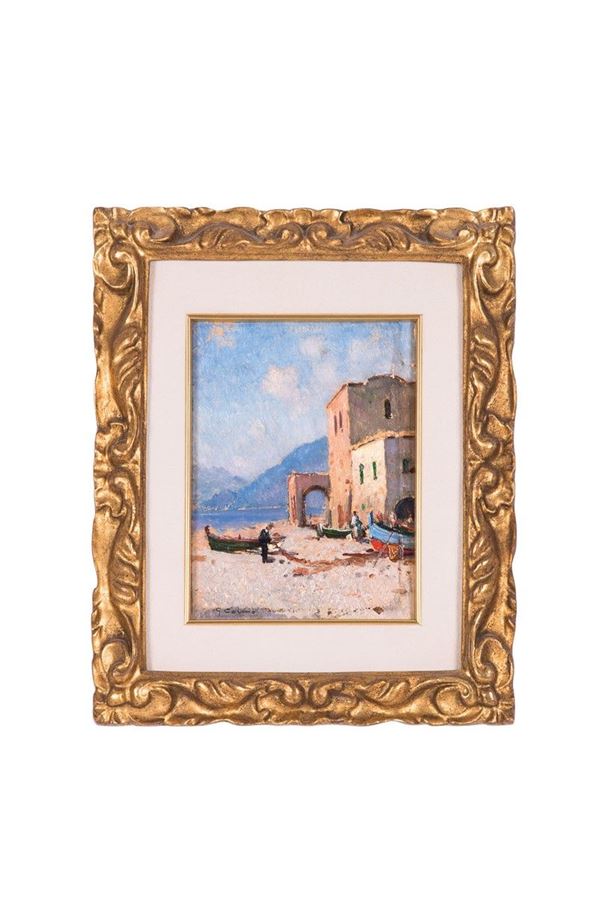 Giovanni Colmo : Varigotti
Olio su cartone fir  - Asta Antiquariato - Incanto Casa d'Aste e Galleria