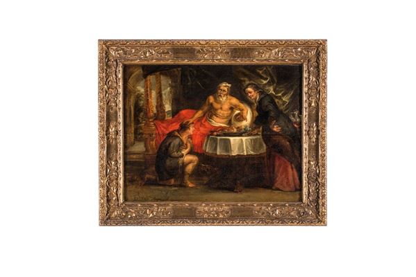 Pieter Paul Rubens (seguace di) : Benedizione di Isacco a Giacobbe alla presenza di Rebecca  - Auction Antiques - Incanto Casa d'Aste e Galleria