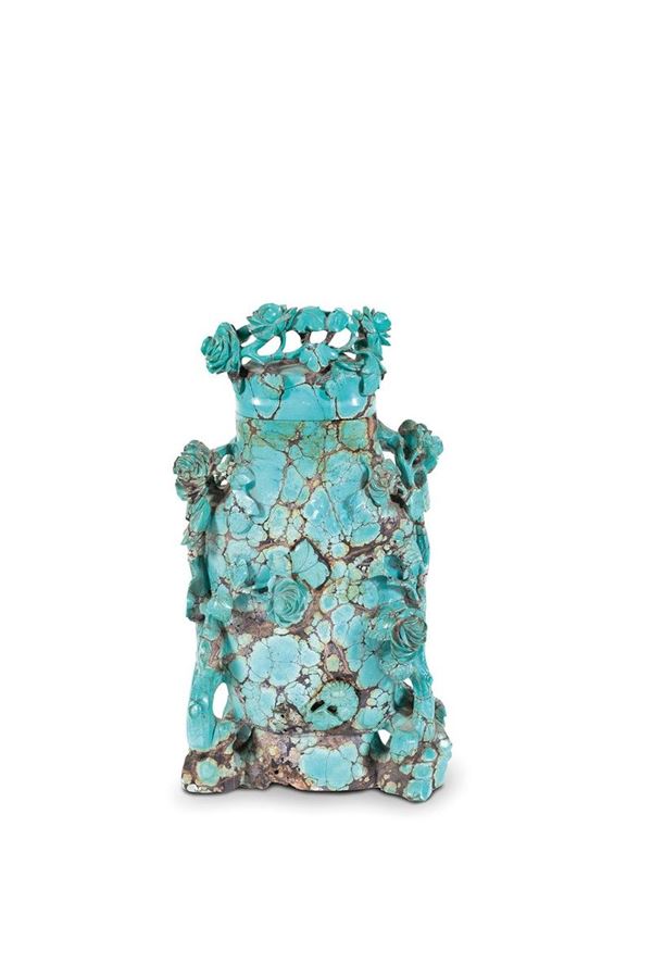 Vaso con coperchio in turchese  - Auction Antiquariato - Incanto Casa d'Aste e Galleria