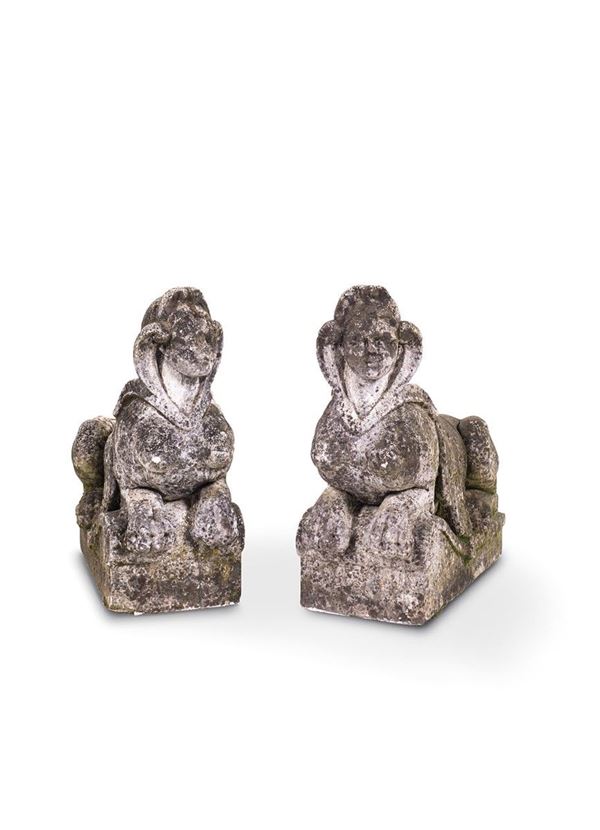 Coppia di sfingi da giardino i  - Asta Antiquariato - Incanto Casa d'Aste e Galleria